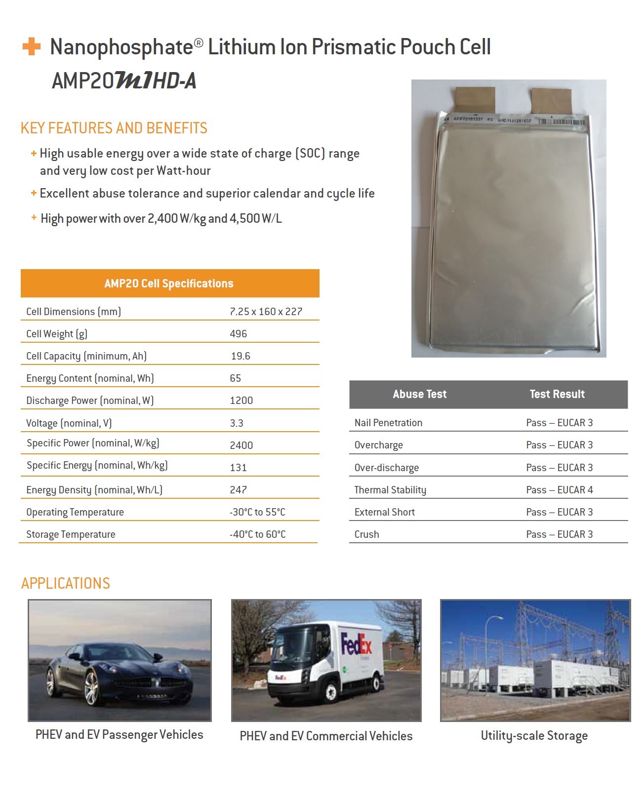 LifePo4 Pouch Cell 20Ah Datasheet
